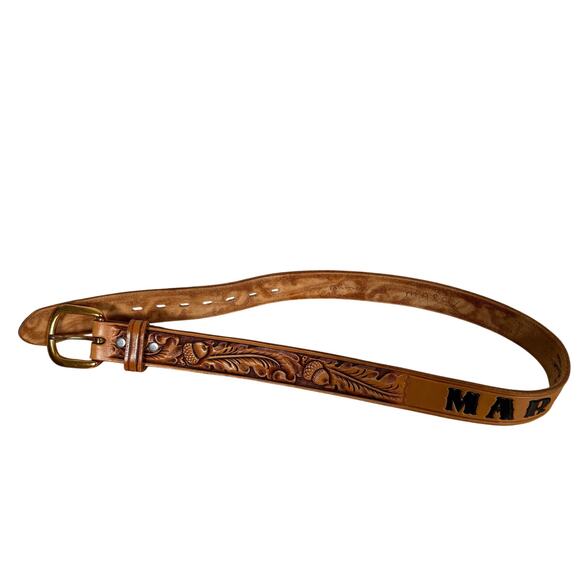 Vintage Tooled Leather Western Belt ‘Marcy’ Name Acorn Design 32.5” Cowgirl main image 7